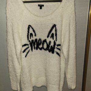 Torrid White Eyelash Sweater Meow Sz 1 14 16